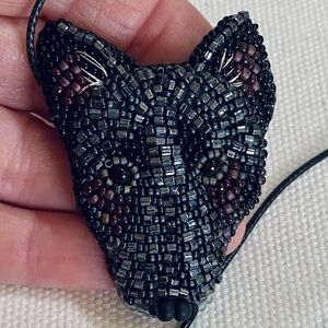 Hand Beaded Seed Bead Black Dog Wolf Labrador Brooch Pin Pendant Necklace Large